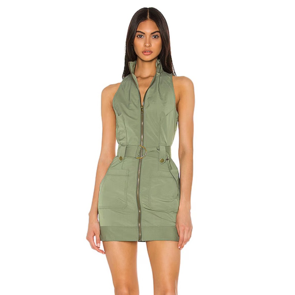 Superdown green front zip dress XS